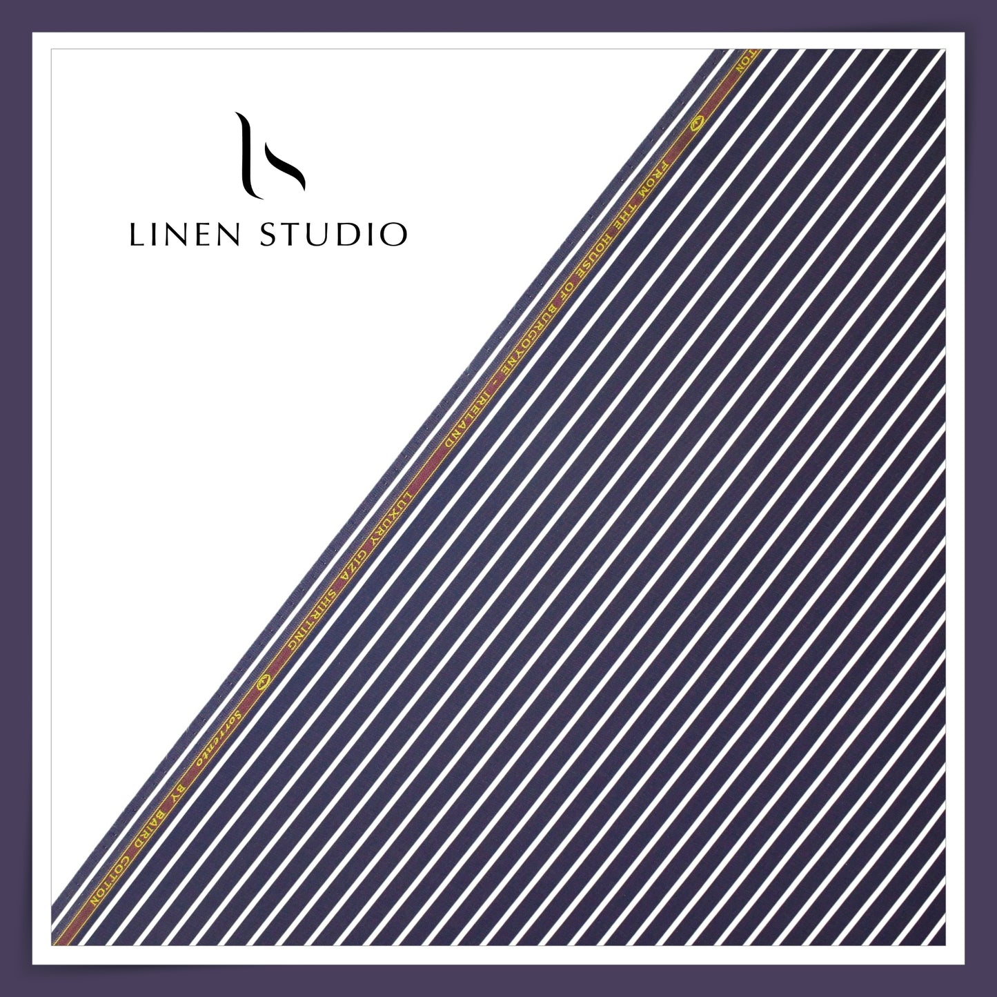 100% Finest Giza Cotton Shirting by Burgoyne - Gun Powder with White Stripes (NEW) (Fastest Selling)