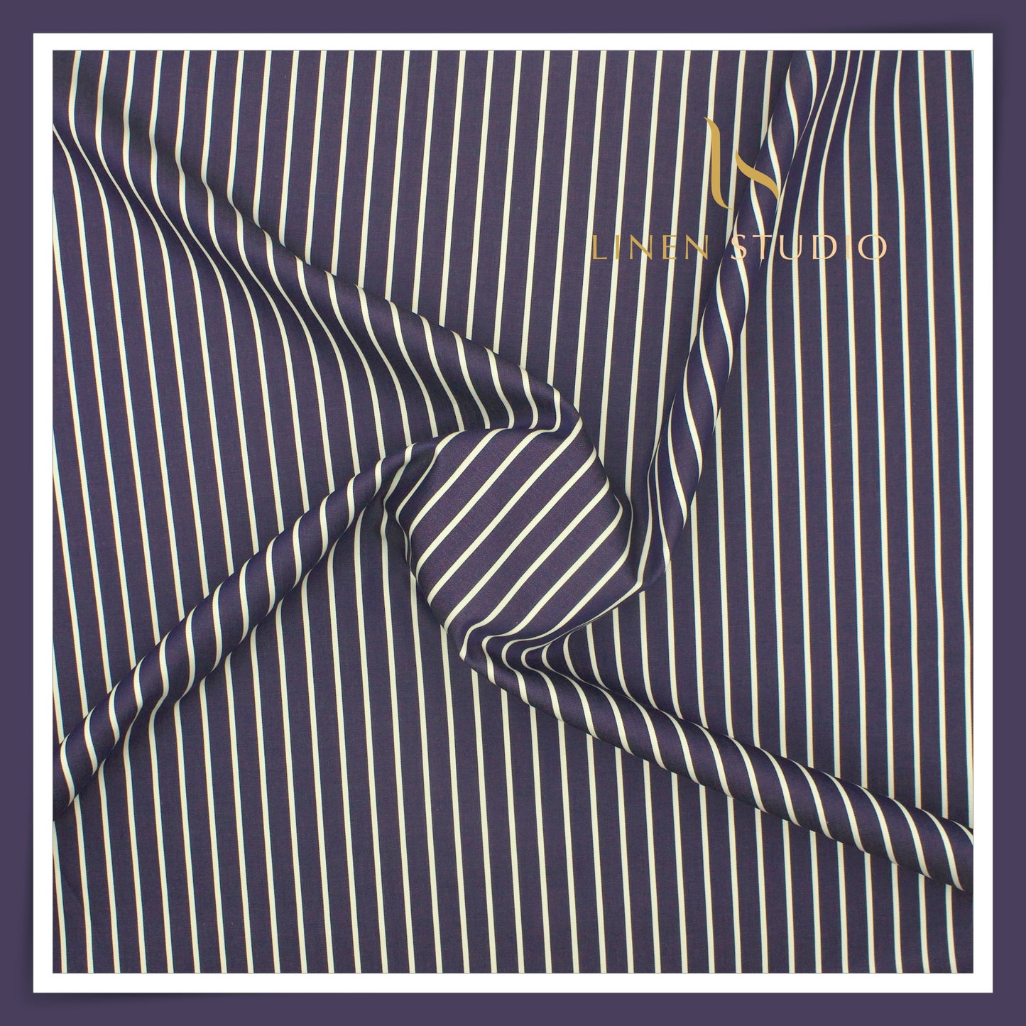 100% Finest Giza Cotton Shirting by Burgoyne - Gun Powder with White Stripes (NEW) (Fastest Selling)