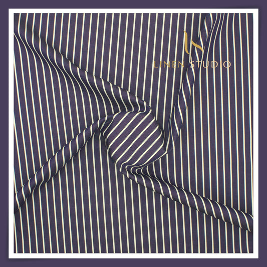 100% Finest Giza Cotton Shirting by Burgoyne - Gun Powder with White Stripes (NEW) (Fastest Selling)