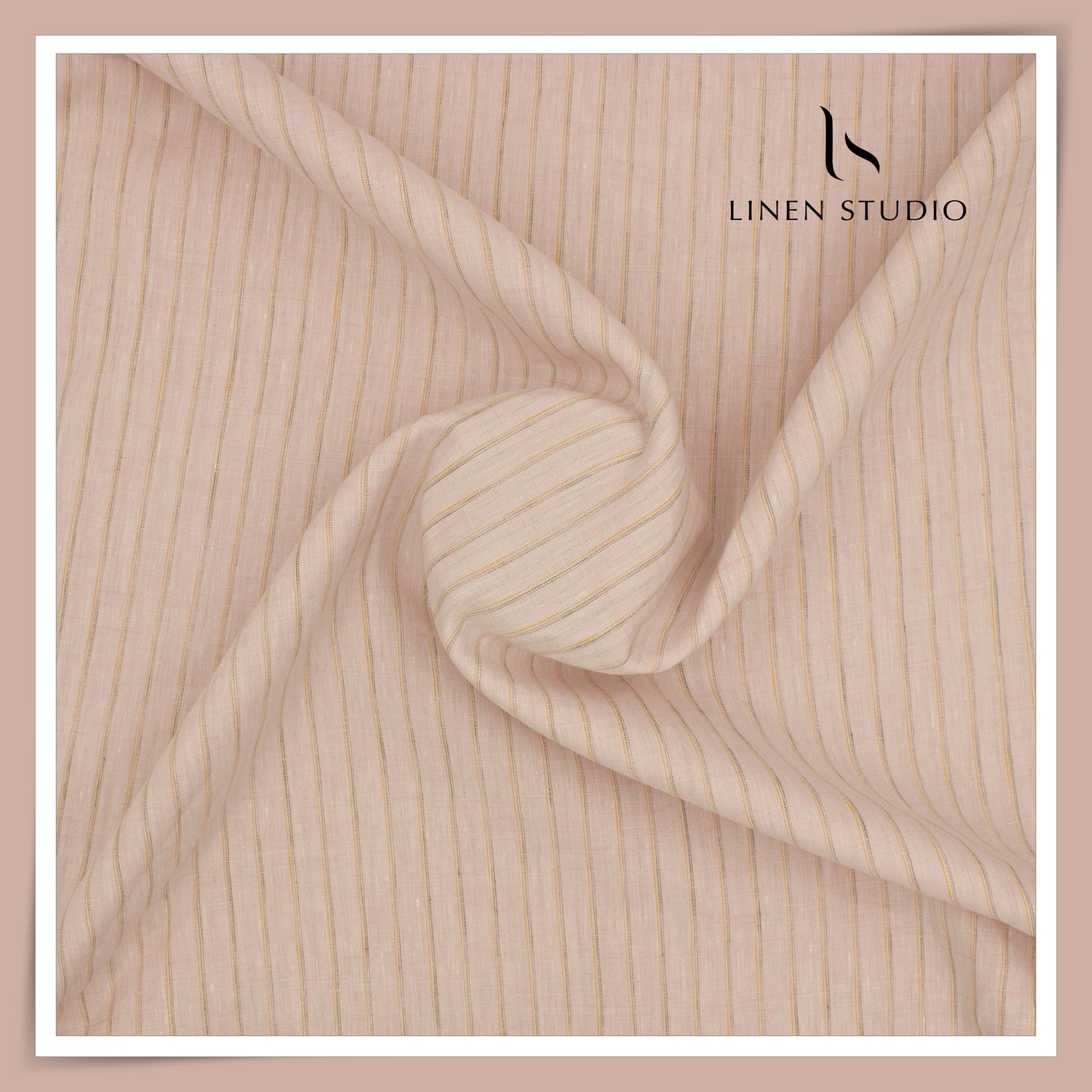 80 Lea Pure Linen Premium Shirting by Burgoyne - Clam Shell Pink Stripes (NEW)