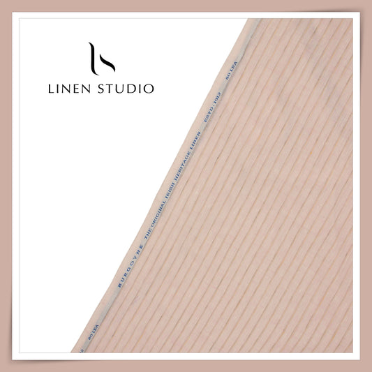 80 Lea Pure Linen Premium Shirting by Burgoyne - Clam Shell Pink Stripes (NEW)