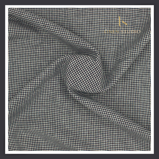 80 Lea Pure Linen Premium Shirting by Burgoyne - Black & White Houndstooth Checks (NEW)