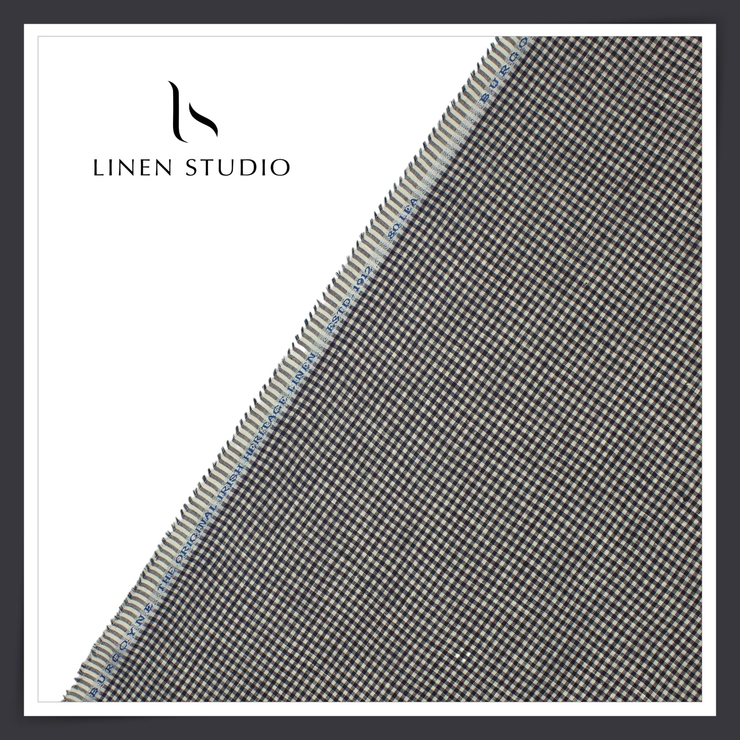 80 Lea Pure Linen Premium Shirting by Burgoyne - Black & White Houndstooth Checks (NEW)