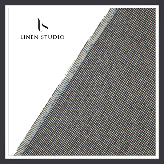 80 Lea Pure Linen Premium Shirting by Burgoyne - Black & White Houndstooth Checks (NEW)
