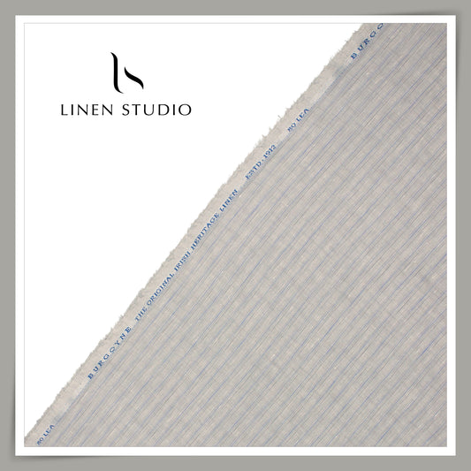 80 Lea Pure Linen Premium Shirting by Burgoyne - Classic Grey with Blue Stripes (NEW)