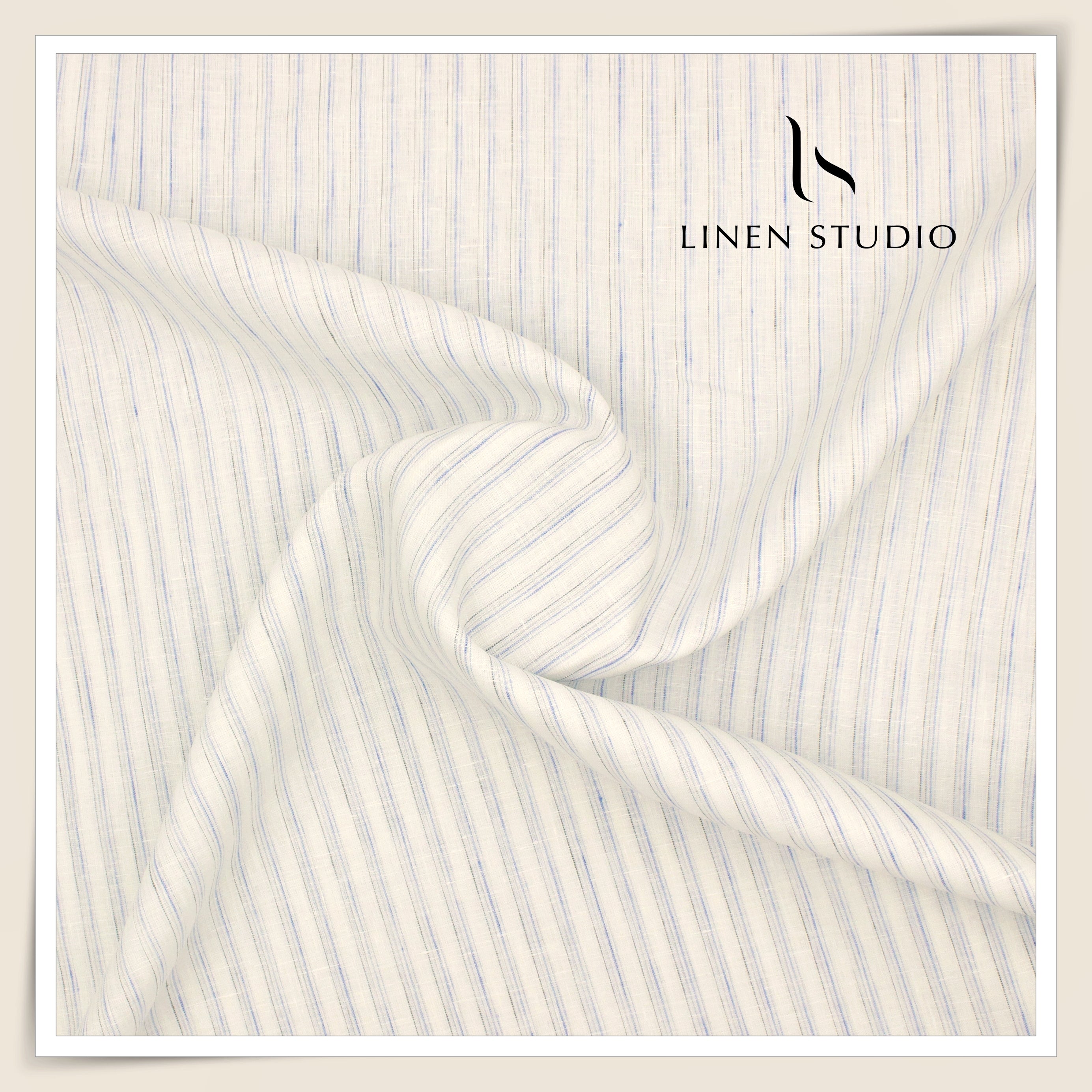 80 Lea Pure Linen Premium Shirting by Burgoyne - White with Blue Strip ...