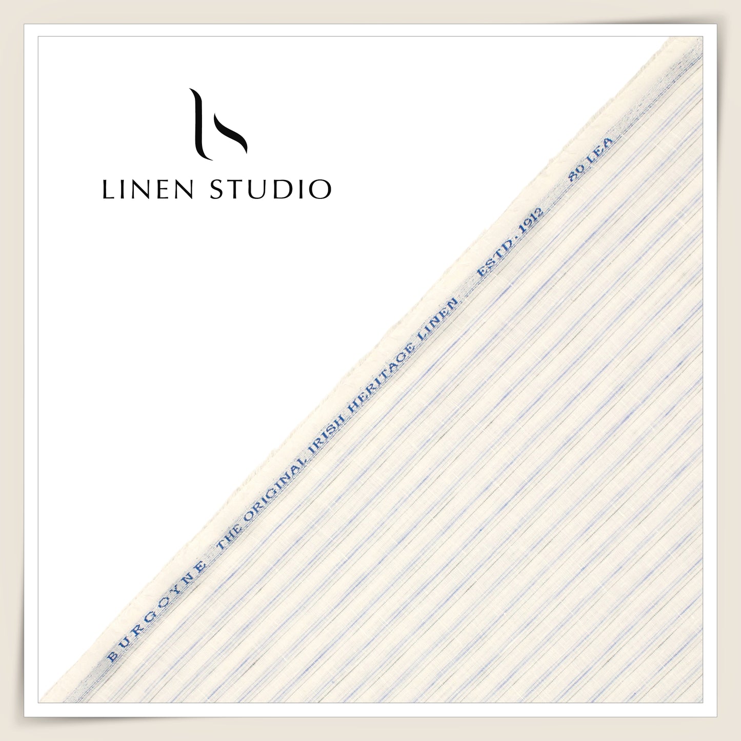 80 Lea Pure Linen Premium Shirting by Burgoyne - White with Blue Stripes (NEW)