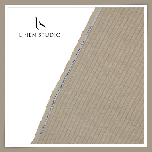 80 Lea Pure Linen Premium Shirting by Burgoyne - Natural Grey Stripes (NEW)