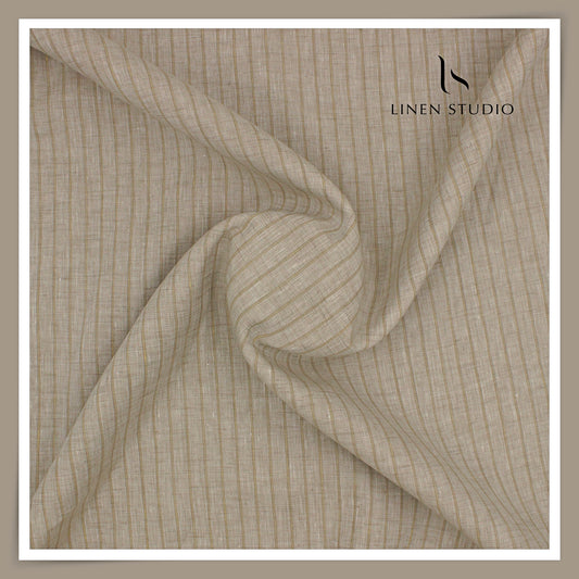 80 Lea Pure Linen Premium Shirting by Burgoyne - Natural Grey Stripes (NEW)