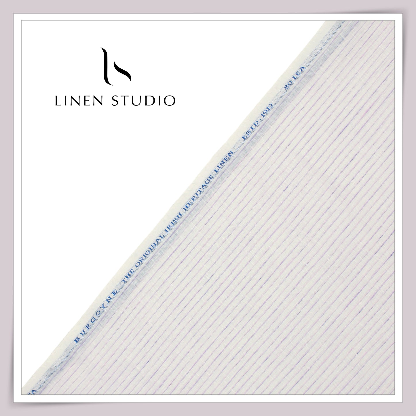 80 Lea Pure Linen Premium Shirting by Burgoyne - White with Purple Stripes (NEW)