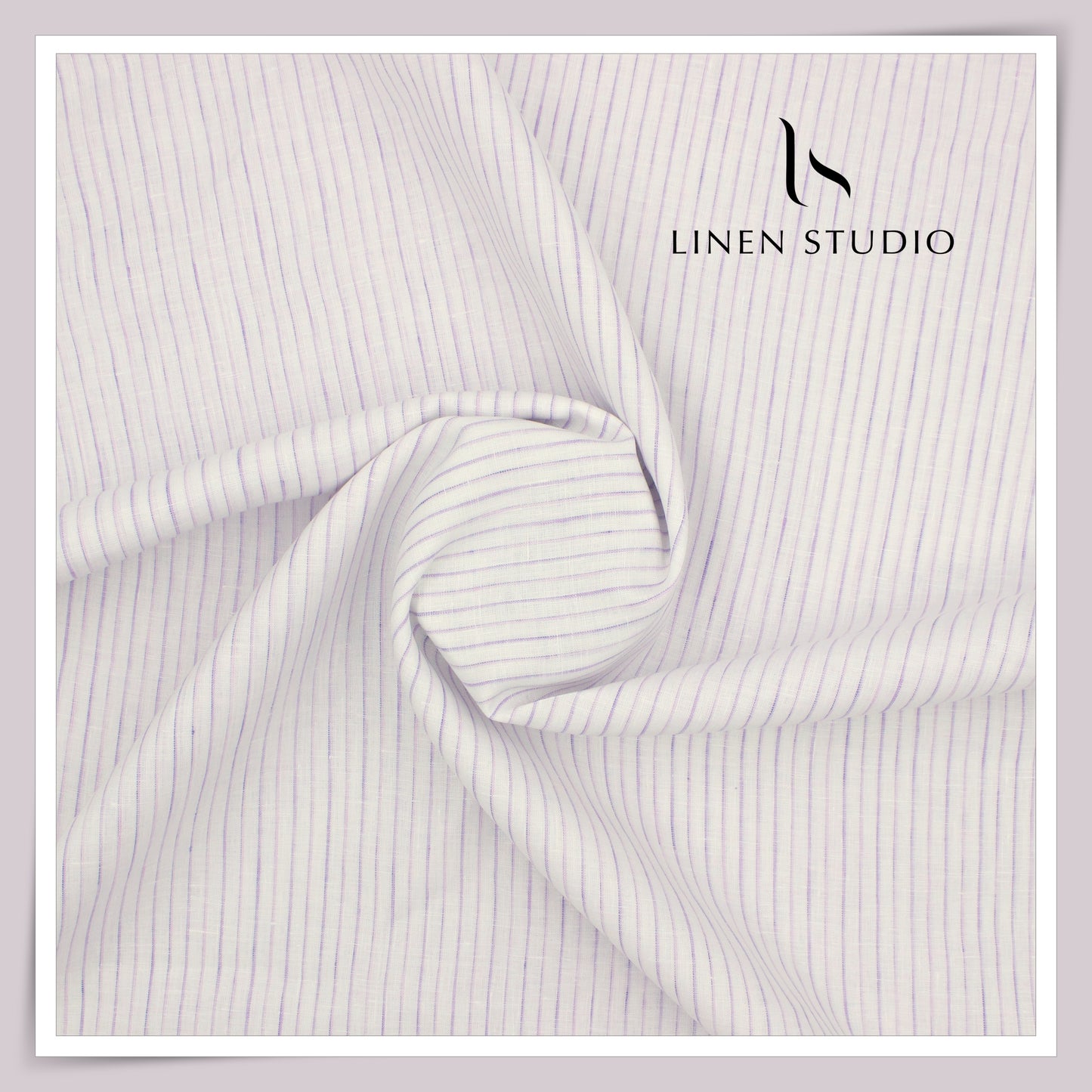 80 Lea Pure Linen Premium Shirting by Burgoyne - White with Purple Stripes (NEW)
