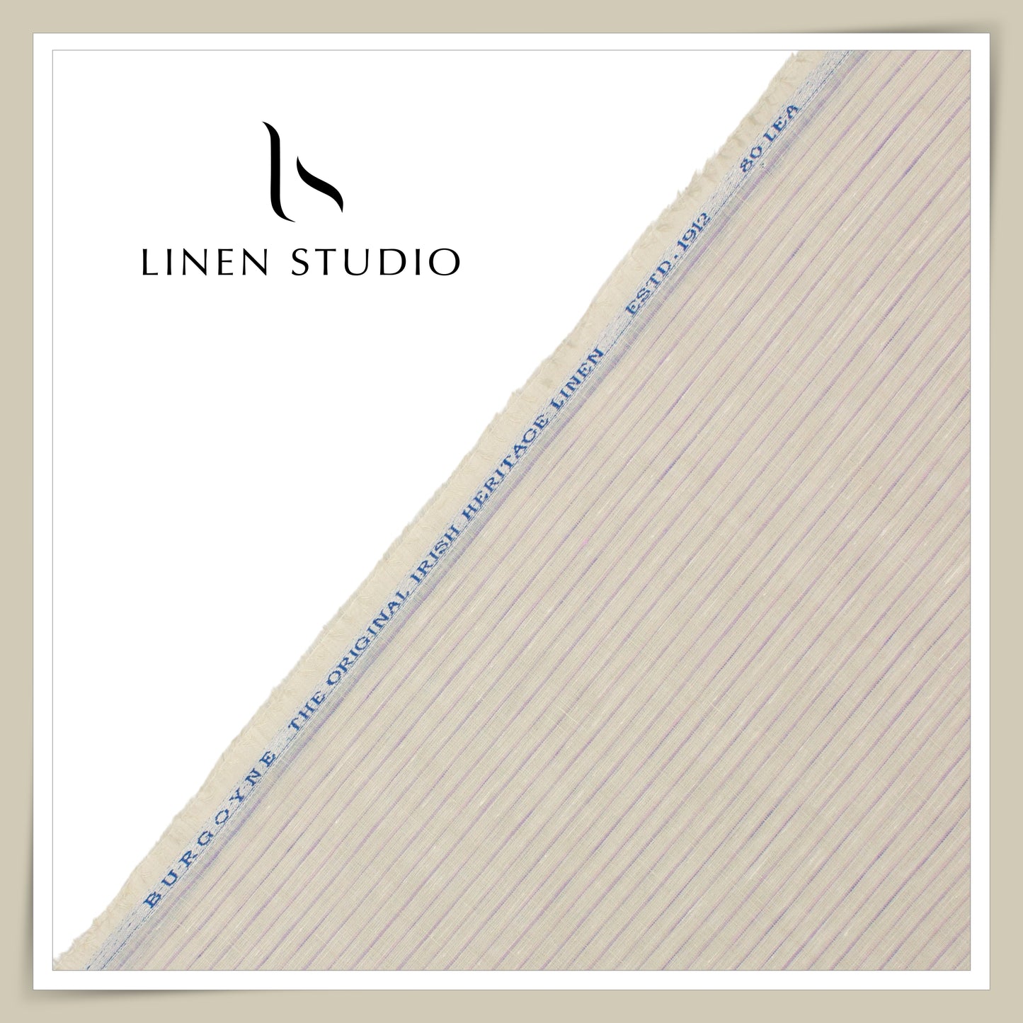 80 Lea Pure Linen Premium Shirting by Burgoyne - Amber with Purple Stripes (NEW)