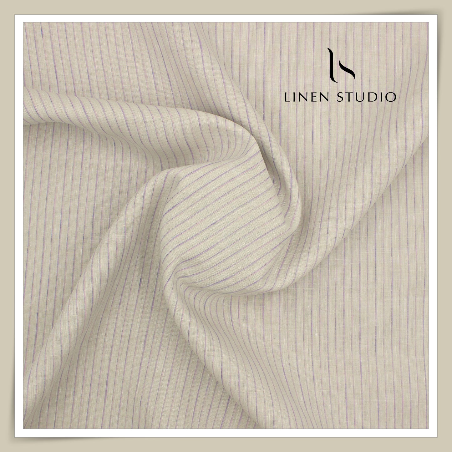 80 Lea Pure Linen Premium Shirting by Burgoyne - Amber with Purple Stripes (NEW)