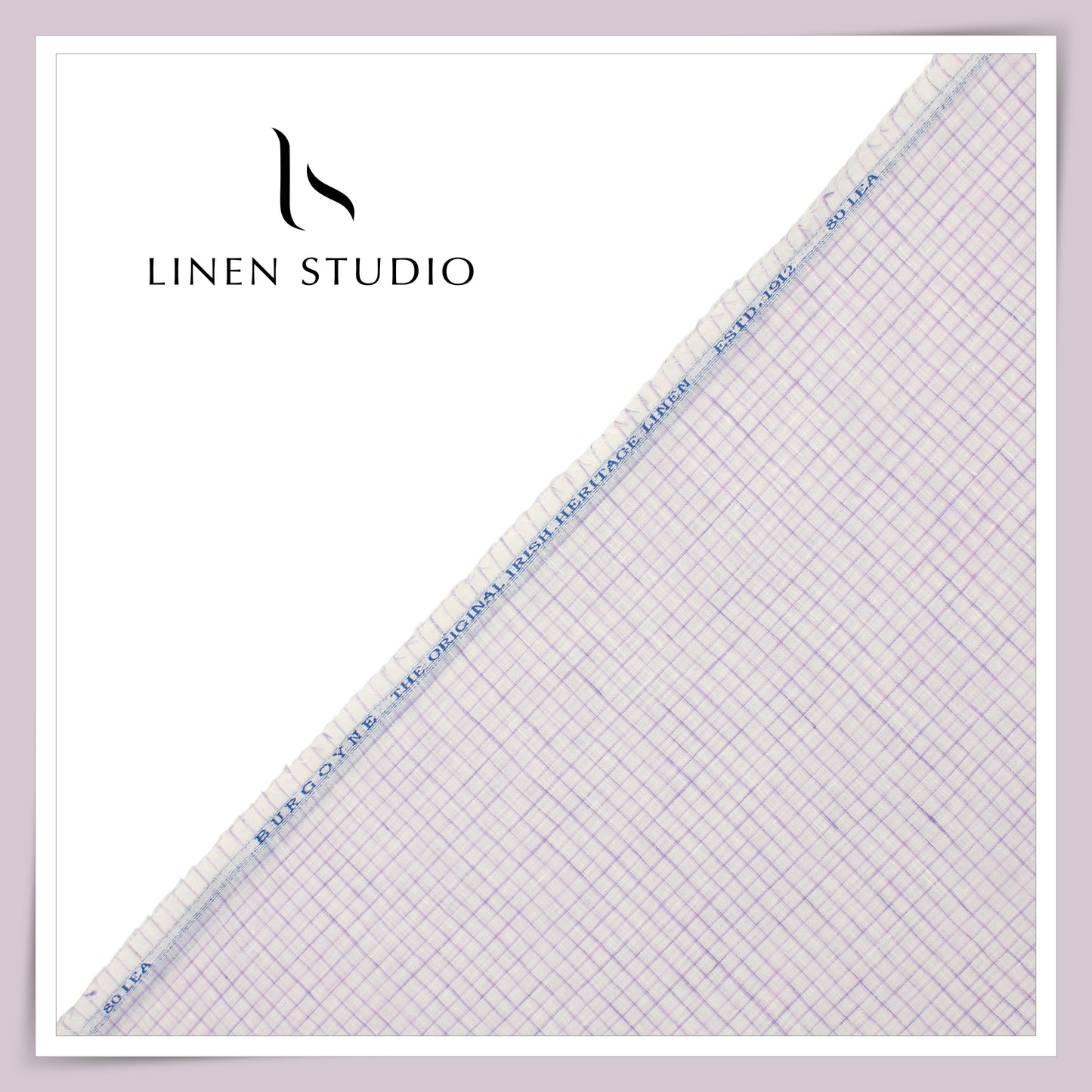 80 Lea Pure Linen Premium Shirting by Burgoyne - White with Purple Checks (NEW)