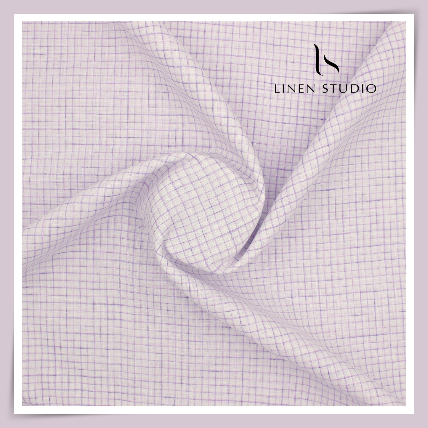 80 Lea Pure Linen Premium Shirting by Burgoyne - White with Purple Checks (NEW)