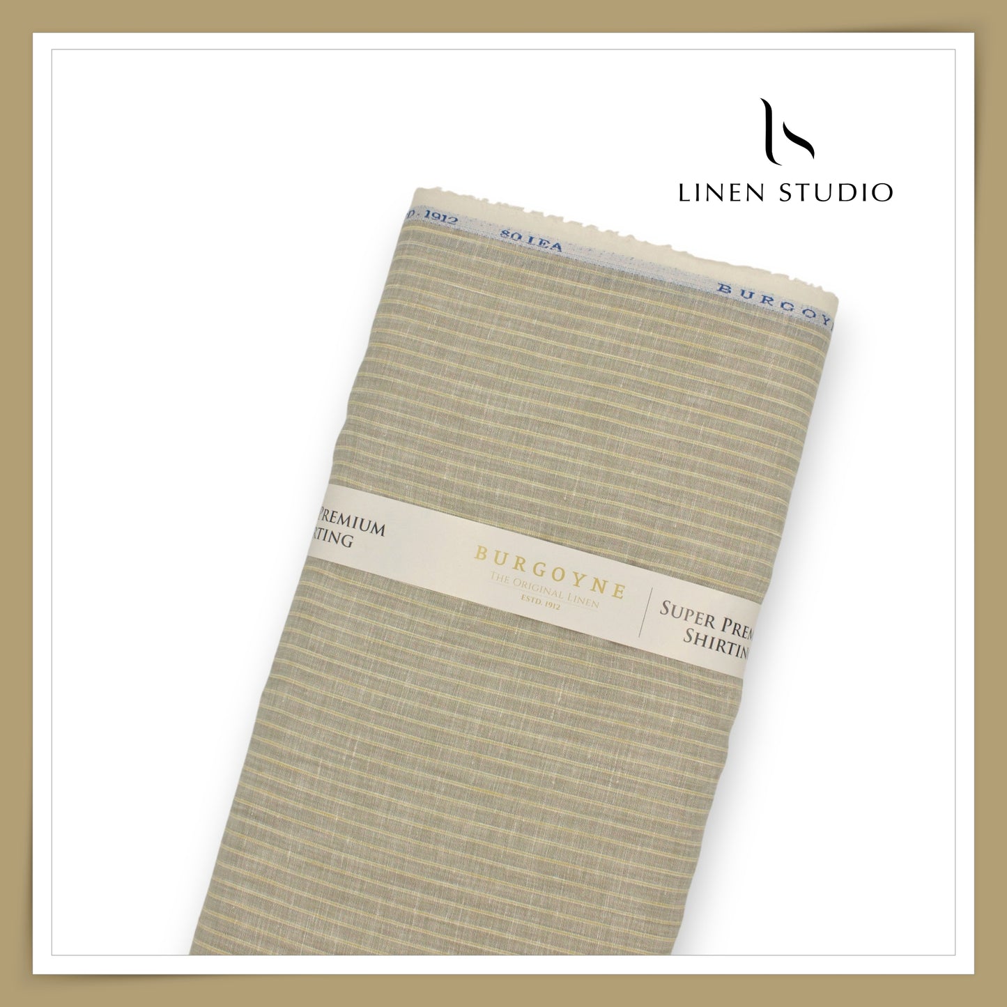 80 Lea Pure Linen Premium Shirting by Burgoyne - Stone Grey Stripes (NEW)