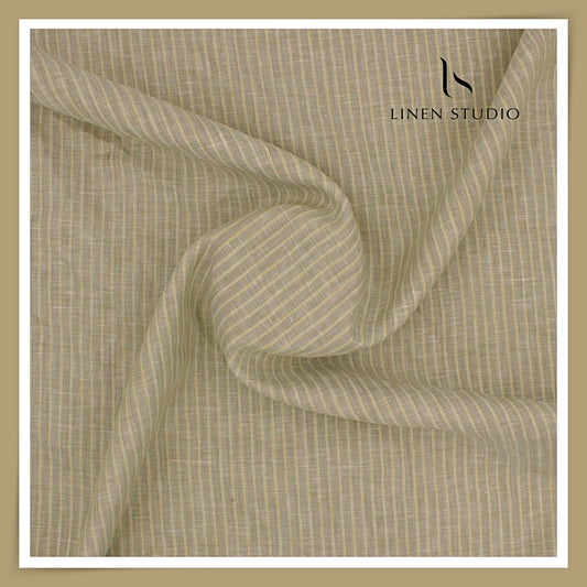 80 Lea Pure Linen Premium Shirting by Burgoyne - Stone Grey Stripes (NEW)