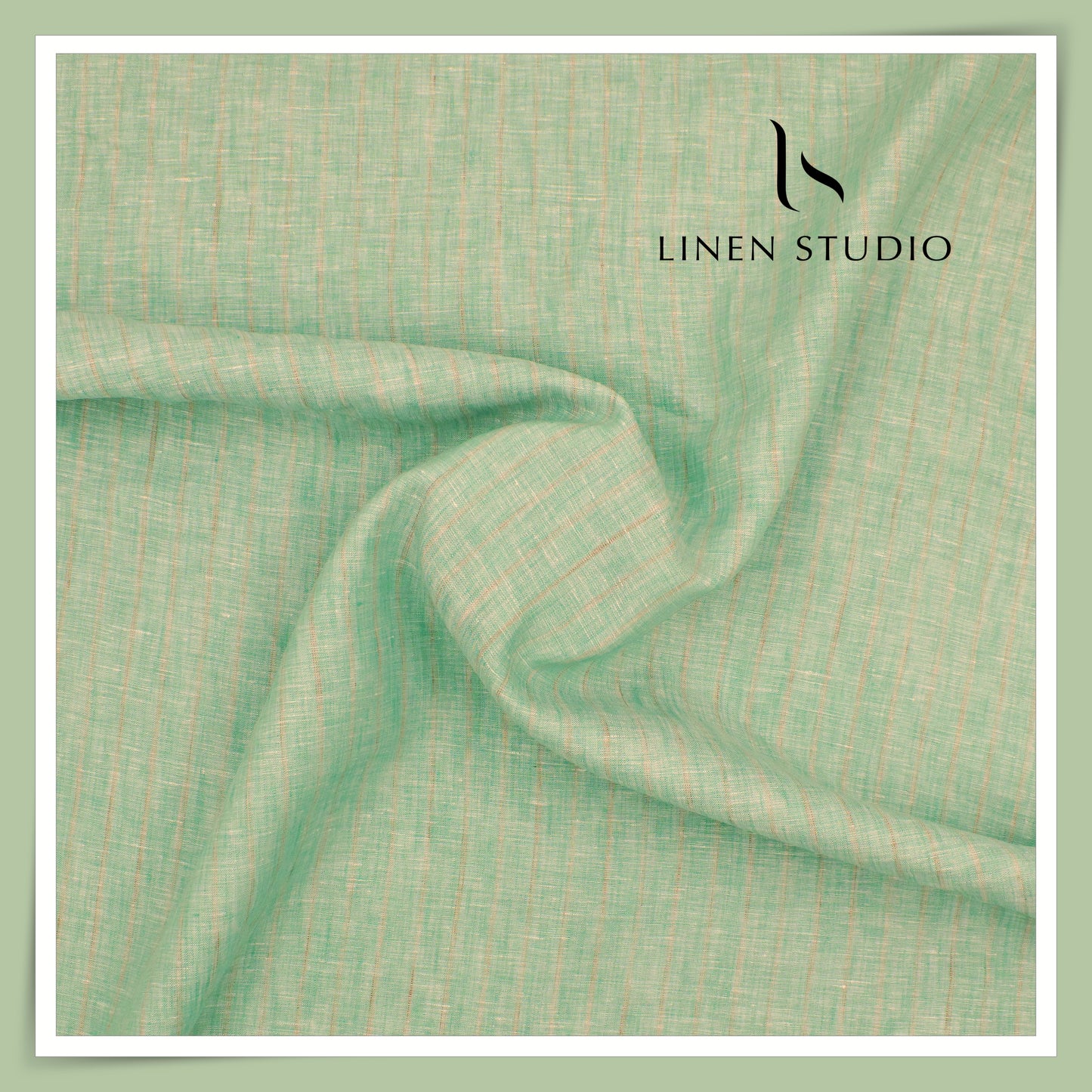 80 Lea Pure Linen Premium Shirting by Burgoyne - Spring Green Stripes (NEW)