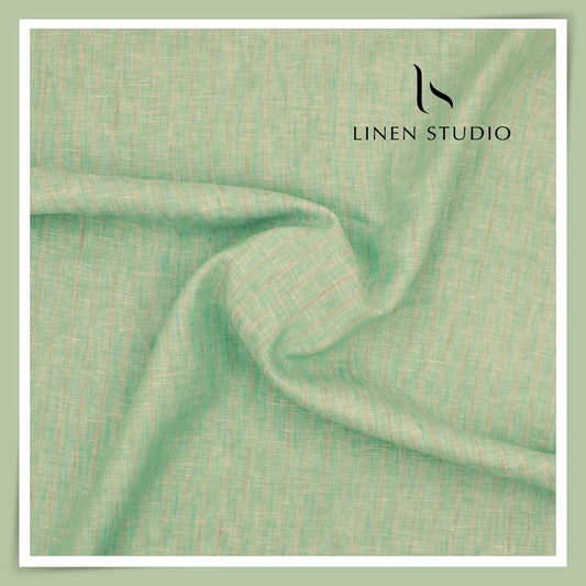 80 Lea Pure Linen Premium Shirting by Burgoyne - Spring Green Stripes (NEW)