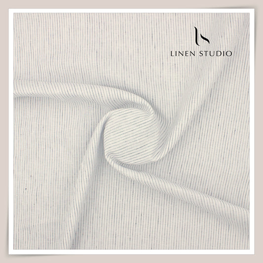 80 Lea Pure Linen Premium Shirting by Burgoyne - White with Broken Stripes (NEW)