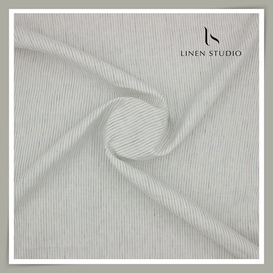 80 Lea Pure Linen Premium Shirting by Burgoyne - Off White with Broken Stripes (NEW)