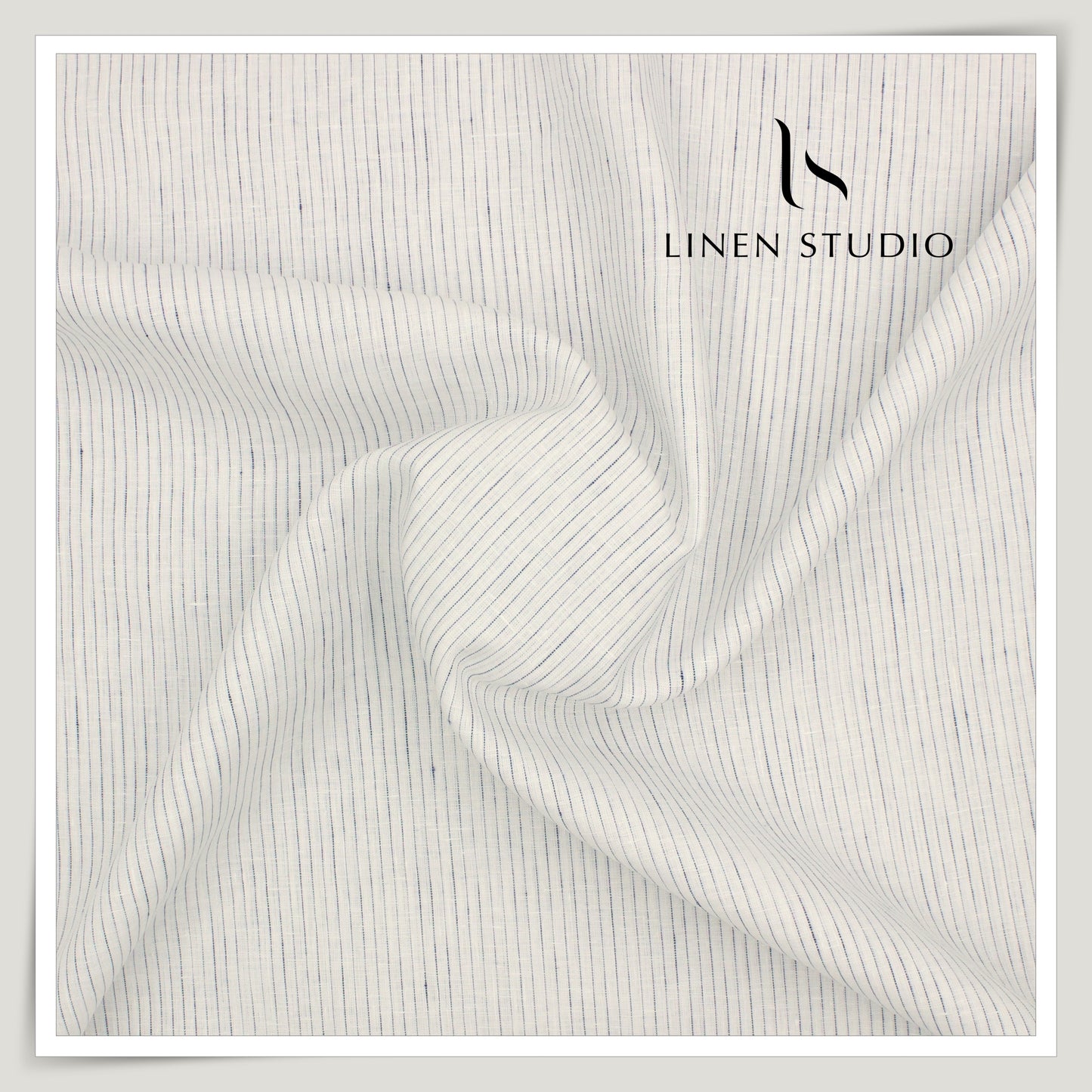 80 Lea Pure Linen Premium Shirting by Burgoyne - White with Broken Blue Stripes (NEW)