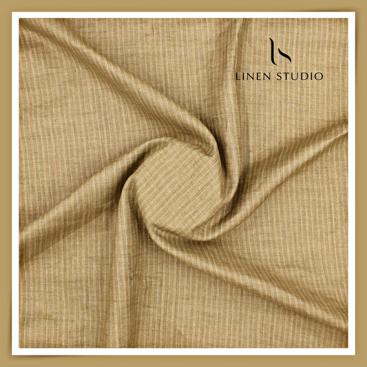 Burgoyne 80 Lea Luxury Shirting - Khaki with Stripes