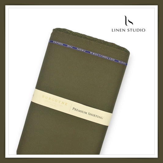 Twill Cotton 3 Ply Stretch Suiting by Burgoyne Ireland - Army Green (zoom in)
