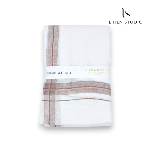Brown Medium Border - Pure Linen Dhoti By Burgoyne