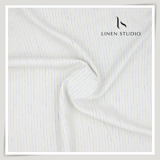 Burgoyne Exclusive 100 Lea Premium Linen Shirting - White Stripes (Last few mtrs)