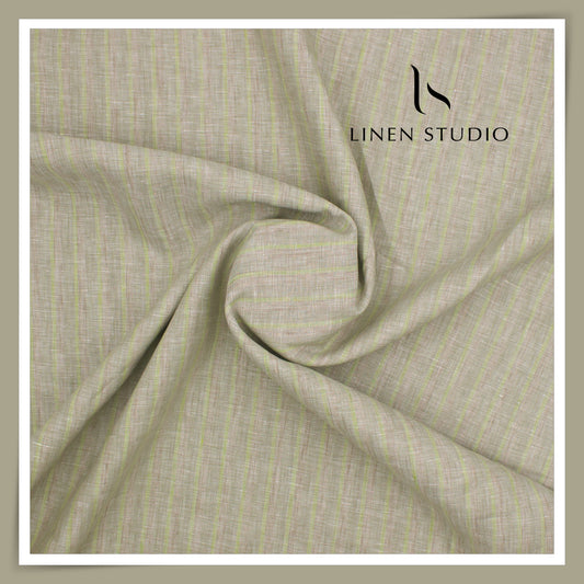 100 LEA PREMIUM Linen Shirting by Burgoyne - Brown with Green Stripes (NEW)