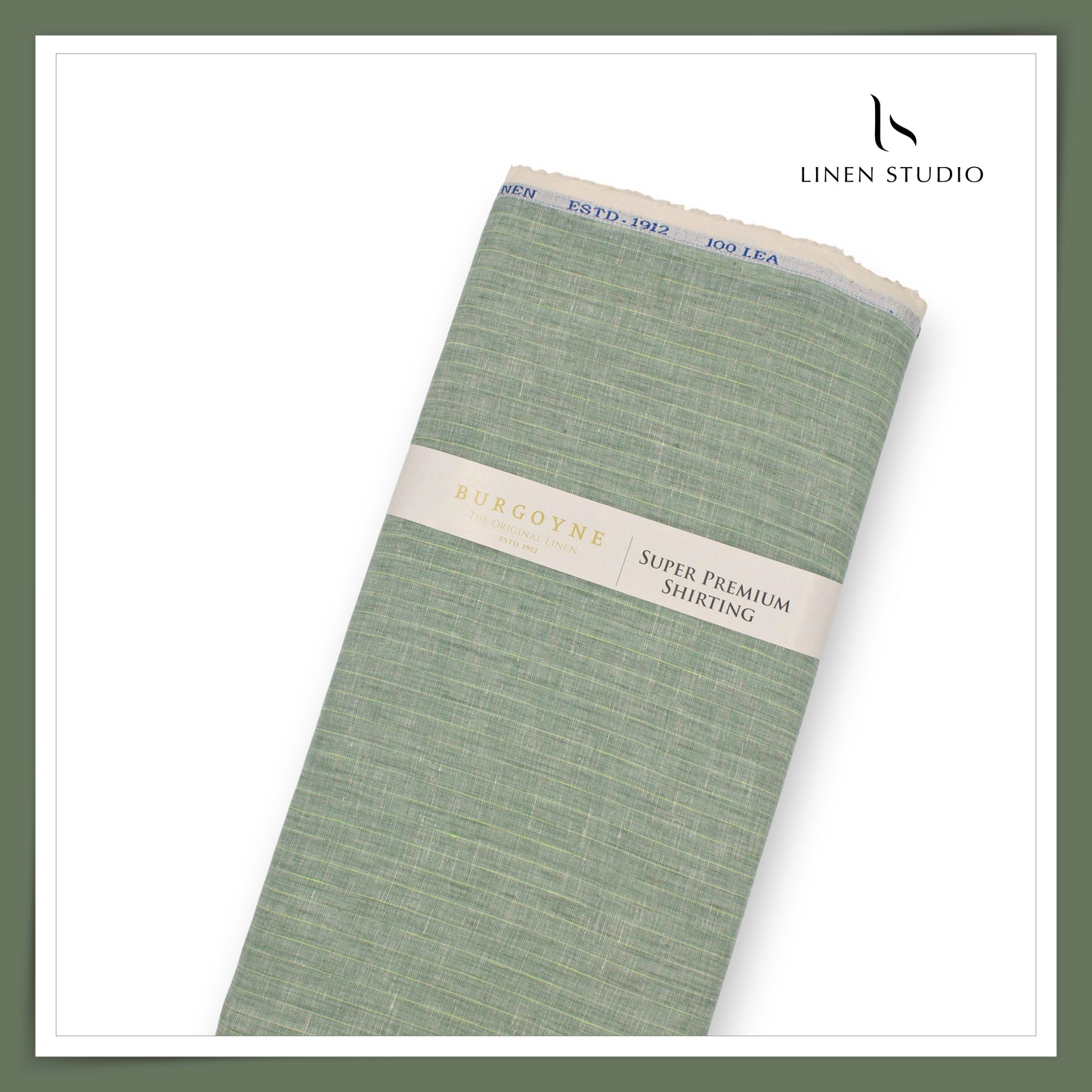 100 LEA PREMIUM Linen Shirting by Burgoyne - Dawn Green Stripes (NEW)