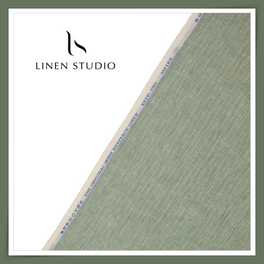 100 LEA PREMIUM Linen Shirting by Burgoyne - Dawn Green Stripes (NEW)