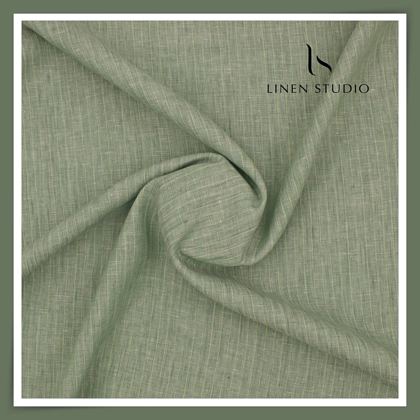 100 LEA PREMIUM Linen Shirting by Burgoyne - Dawn Green Stripes (NEW)