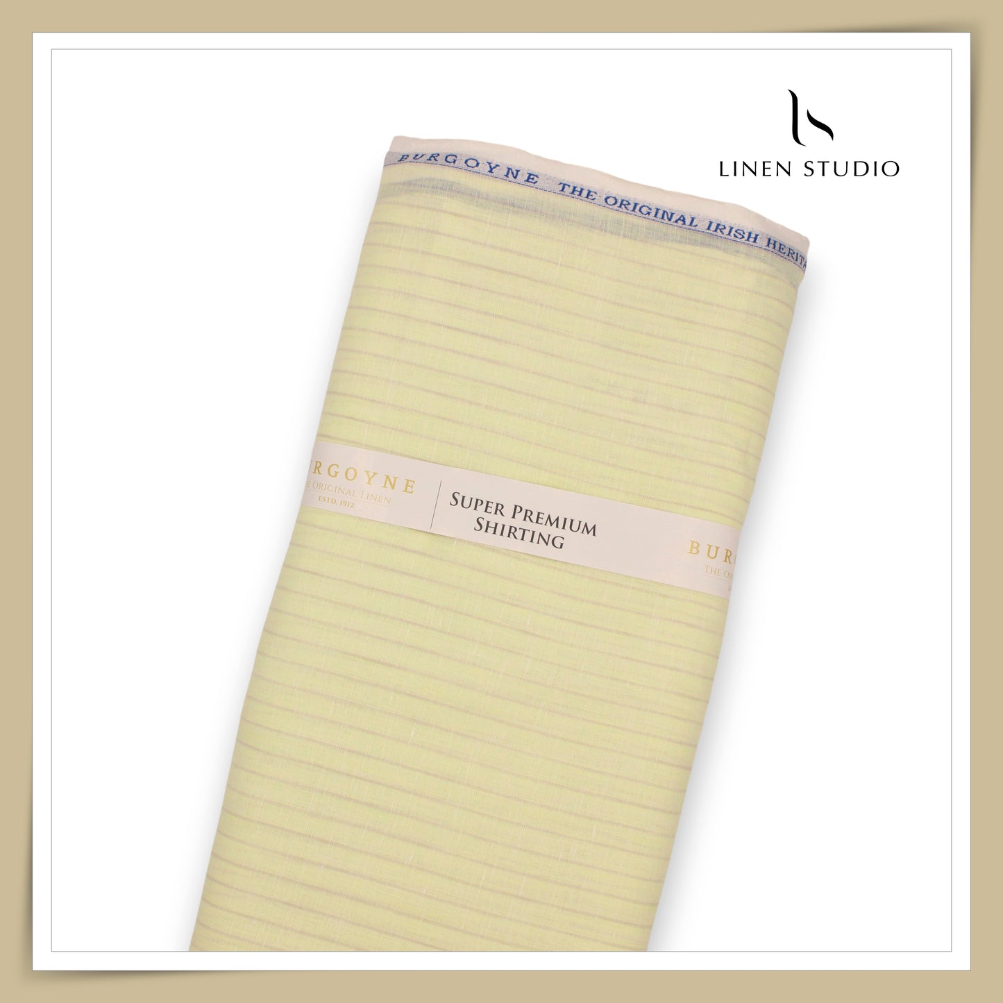 100 LEA PREMIUM Linen Shirting by Burgoyne - Hampton Yellow Stripes (NEW)