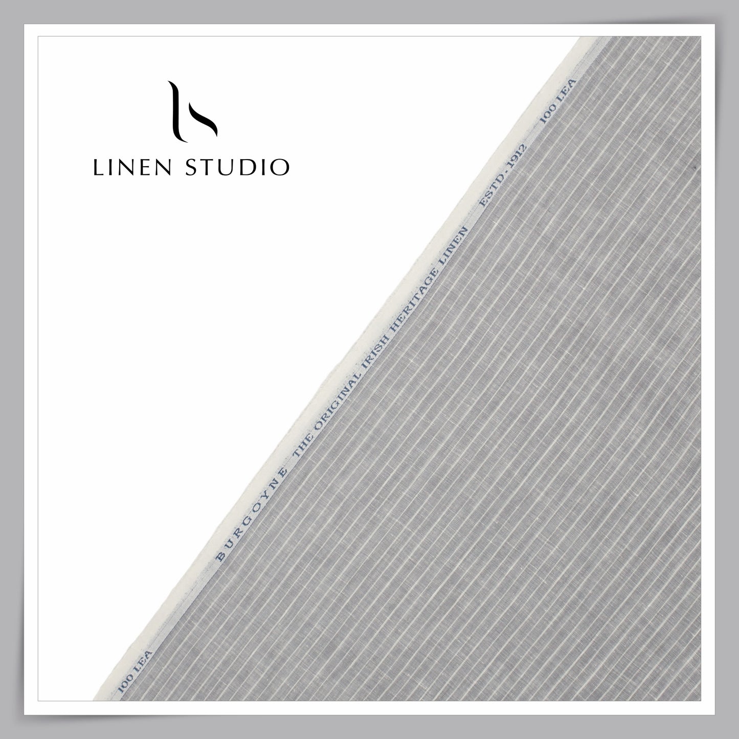 100 LEA PREMIUM Linen Shirting by Burgoyne - Grey Chateau White Stripes (NEW)
