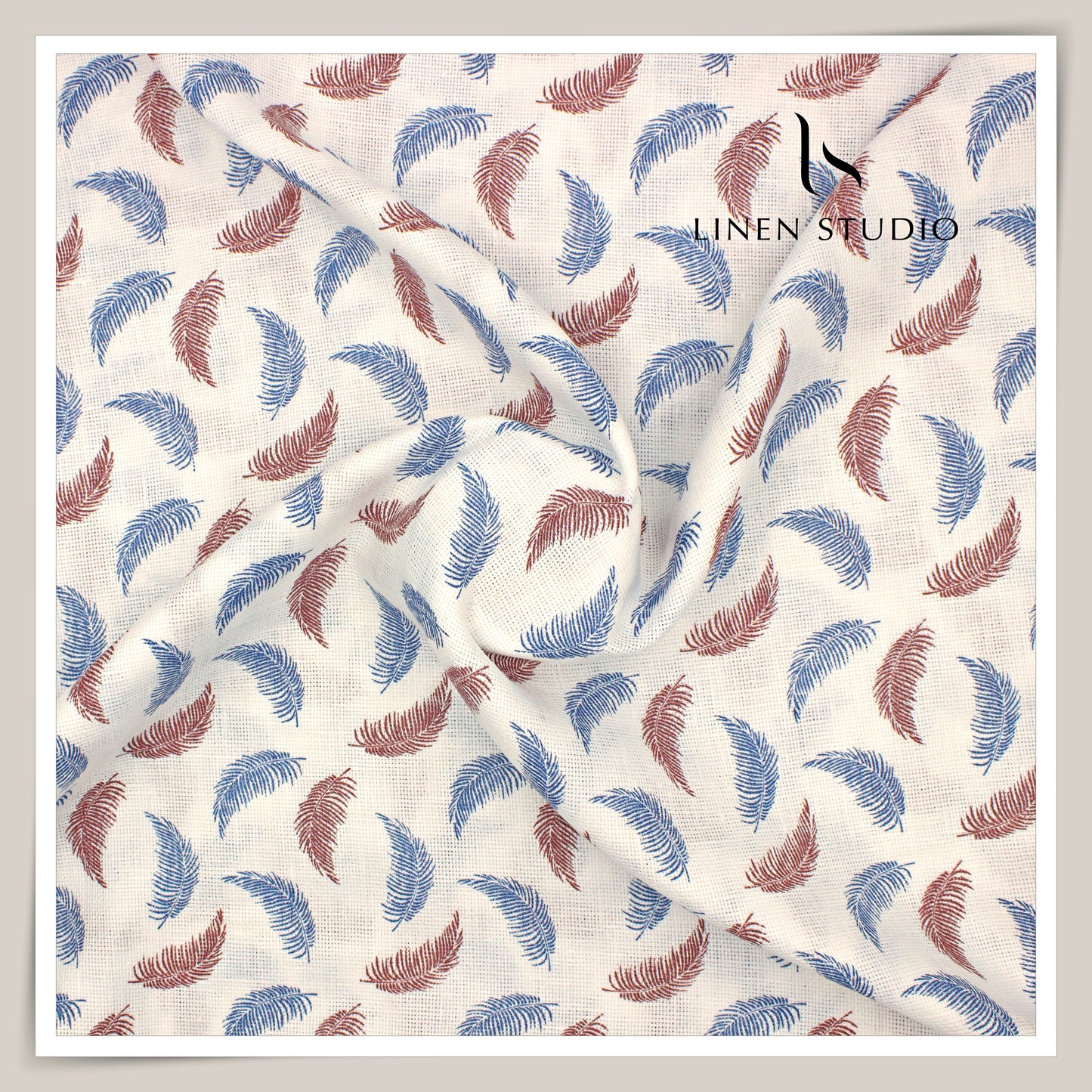 60 Lea Netted Linen Printed Shirting by Burgoyne - Blue & Maroon Leaf (NEW) (Zoom In)