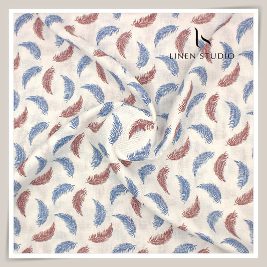 60 Lea Netted Linen Printed Shirting by Burgoyne - Blue & Maroon Leaf (NEW) (Zoom In)