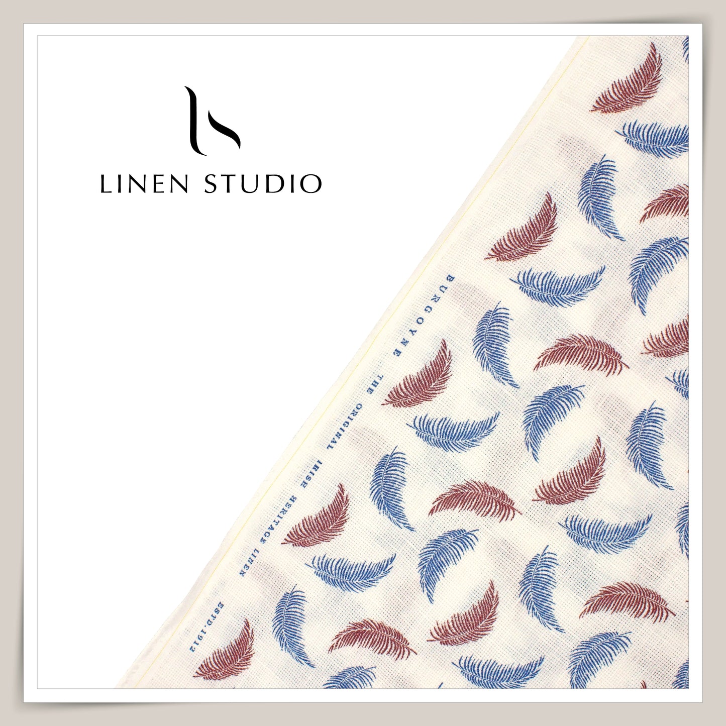 60 Lea Netted Linen Printed Shirting by Burgoyne - Blue & Maroon Leaf (NEW) (Zoom In)