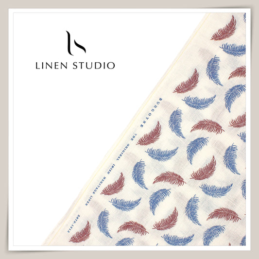 60 Lea Netted Linen Printed Shirting by Burgoyne - Blue & Maroon Leaf (NEW) (Zoom In)