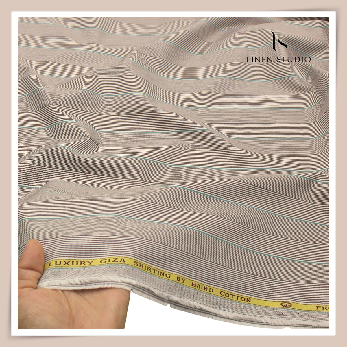 100% Finest Giza Cotton Shirting by Burgoyne - Brown Fancy Stripes (NEW)
