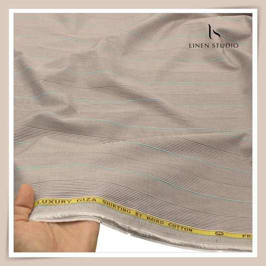 100% Finest Giza Cotton Shirting by Burgoyne - Brown Fancy Stripes (NEW)