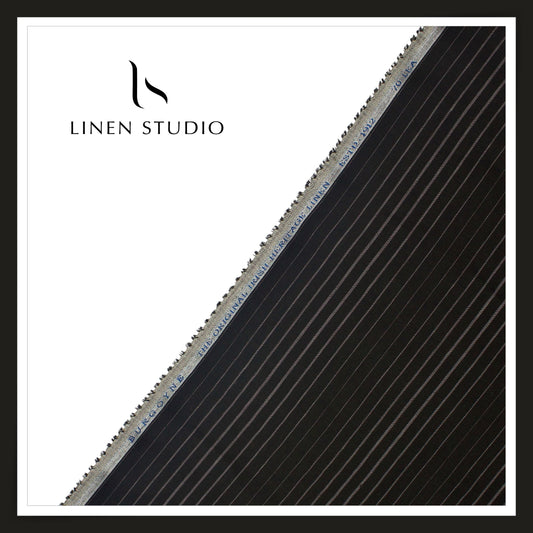 70 Lea Twill Shirting by Burgoyne - Black Designer Stripes (NEW)