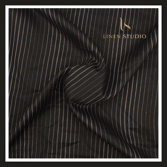 70 Lea Twill Shirting by Burgoyne - Black Designer Stripes (NEW)