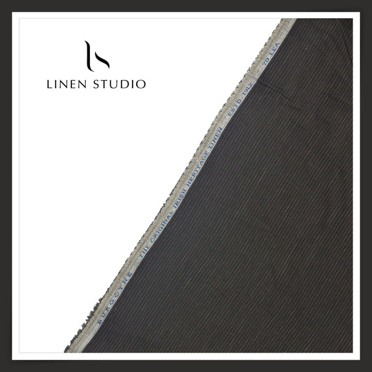 70 Lea Twill Shirting by Burgoyne - Dark Grey Designer Thin Stripes (NEW)