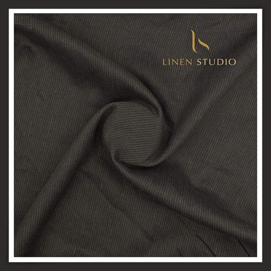 70 Lea Twill Shirting by Burgoyne - Dark Grey Designer Thin Stripes (NEW)