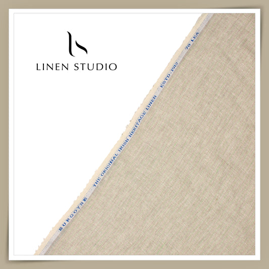 70 Lea Twill Premium Shirting by Burgoyne - Oatmeal Mint Green Stripes (NEW)