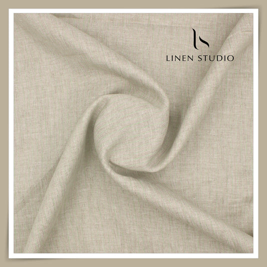 70 Lea Twill Premium Shirting by Burgoyne - Oatmeal Mint Green Stripes (NEW)