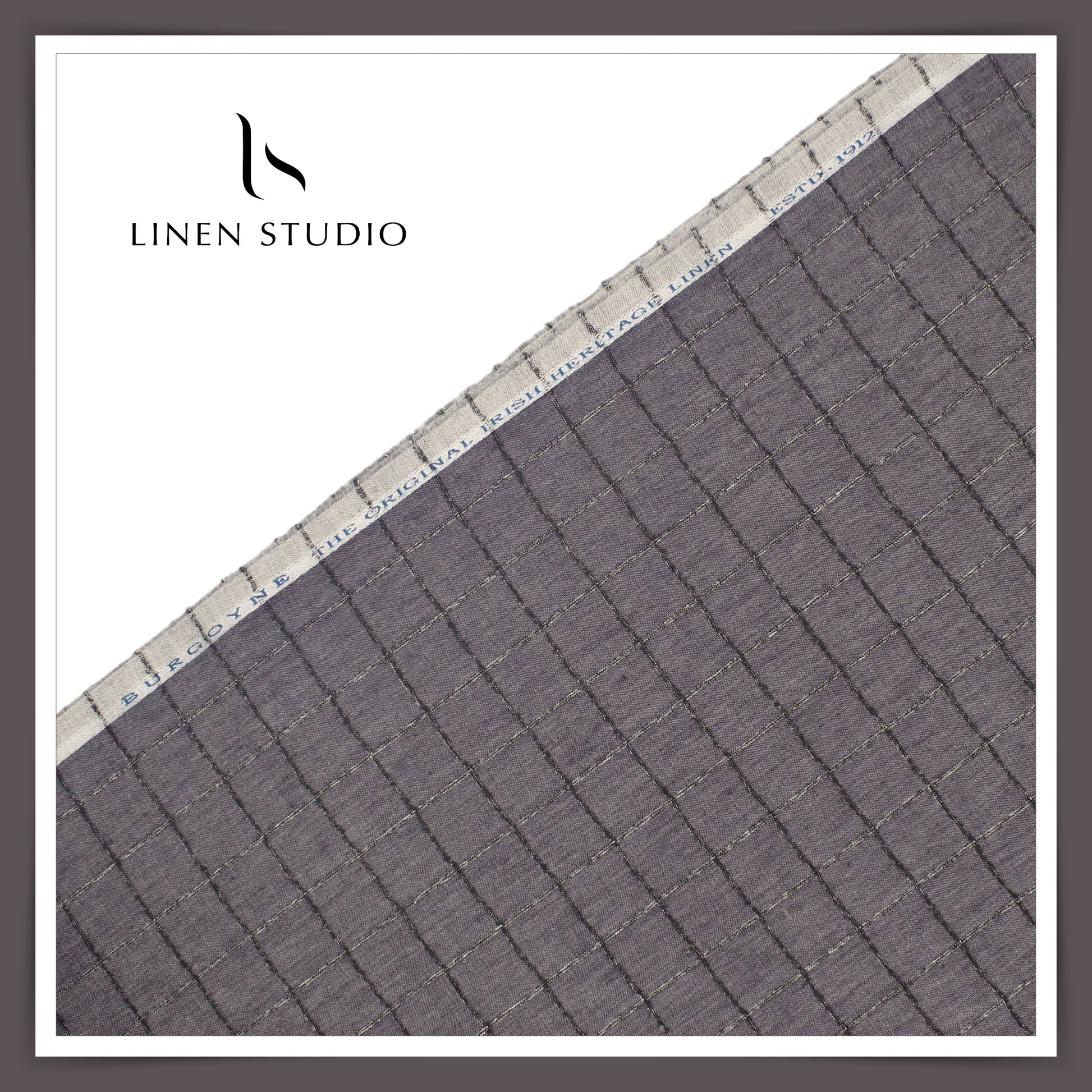 Burgoyne Pure Linen Checked Shirting - Grey - Linen Studio