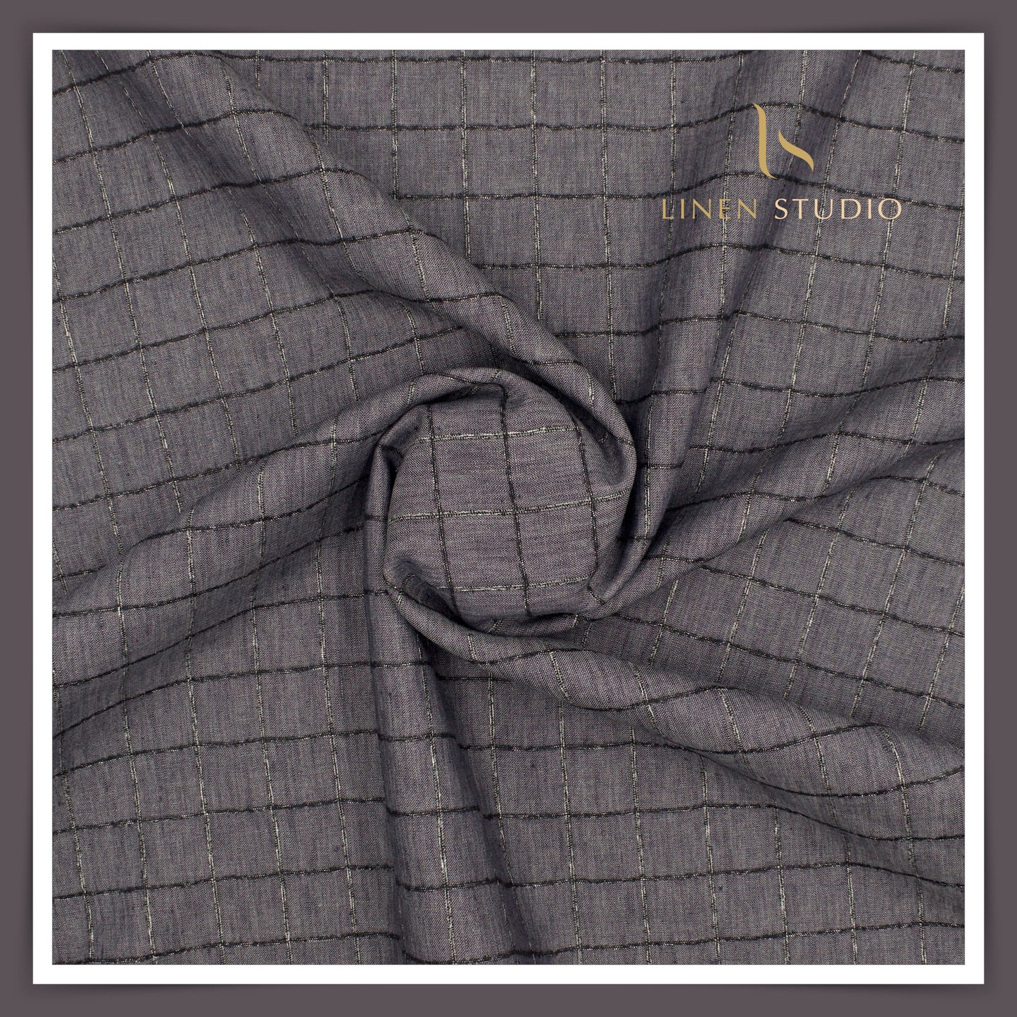 Burgoyne Pure Linen Checked Shirting - Grey - Linen Studio